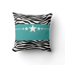 Turquoise Sassy Star Zebra Coussin