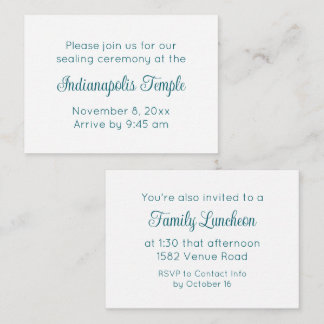 Turquoise Script Temple Sealing & Repas Invitation