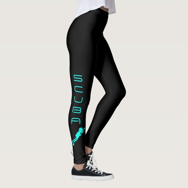 TURQUOISE SCUBA DIVER ILLUSTRATION LEGGINGS (Right)
