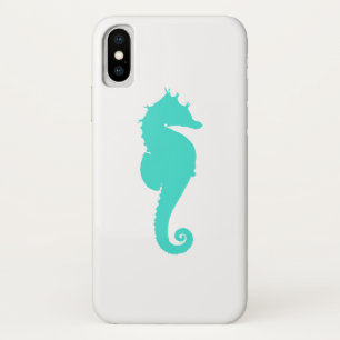 Turquoise Sea Horse on White Case-Mate iPhone Case