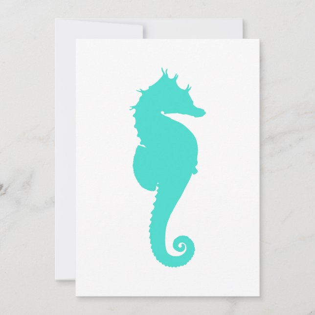 Turquoise Sea Horse on White Invitation (Front)