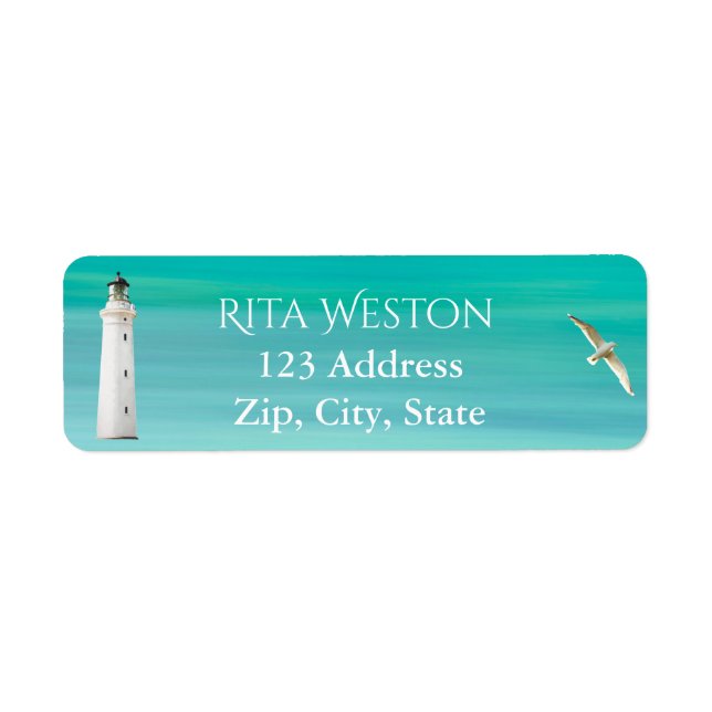 Turquoise sea lighthouse address return label (Front)