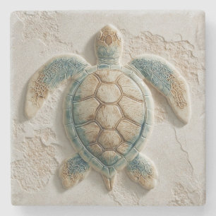 Turquoise Sea Turtle Coastal Art Stone Coaster