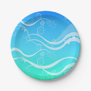 Turquoise Sea White Swirls Paper Plates