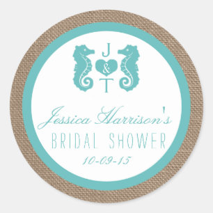 Turquoise Seahorse Beach Bridal Shower Stickers