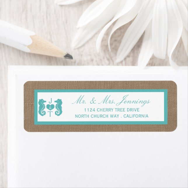 Turquoise Seahorse Burlap Beach Wedding Collection (En situation)