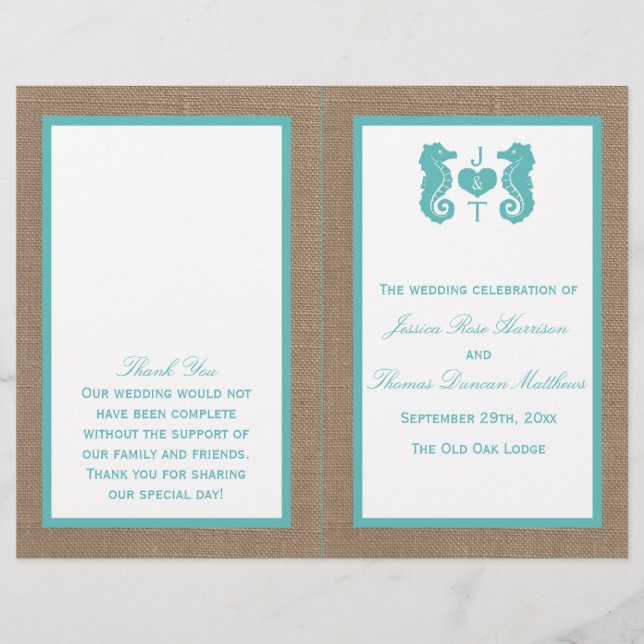 Turquoise Seahorse Burlap Beach Wedding Collection (Front)
