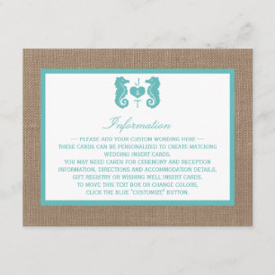 Turquoise Seahorse Burlap Beach Wedding Collection Enclosure Card