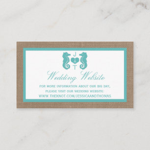 Turquoise Seahorse Burlap Beach Wedding Collection Enclosure Card
