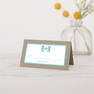 Turquoise Seahorse Burlap Beach Wedding Collection Place Card
