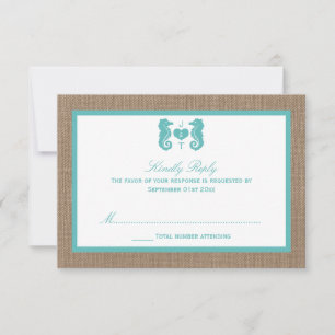 Turquoise Seahorse Burlap Beach Wedding Collection RSVP Card