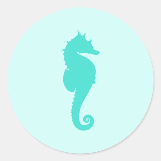 Turquoise Seahorse Classic Round Sticker (Front)