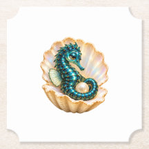 Turquoise Seahorse in Pearl Shell Ocean Party Pape