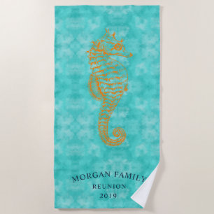 Turquoise Seahorse   Personalized Beach Towel