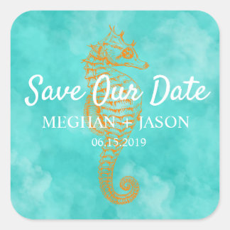 Turquoise Seahorse | Save The Date Sticker