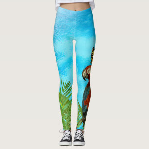 Turquoise Seas Parrot and Butterfly Faux Canvas Leggings