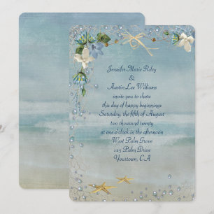 turquoise seashore with starfish and bubbles invitation