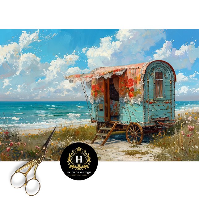 Turquoise Seaside Gypsy Caravan Decoupage Tissue Paper (Creator Uploaded)