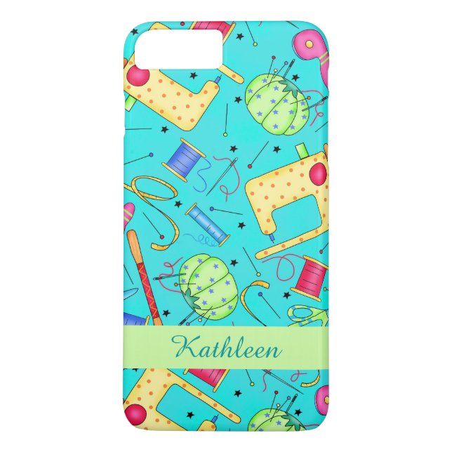 Turquoise Sewing Art Name Personalized Case-Mate iPhone Case (Back)