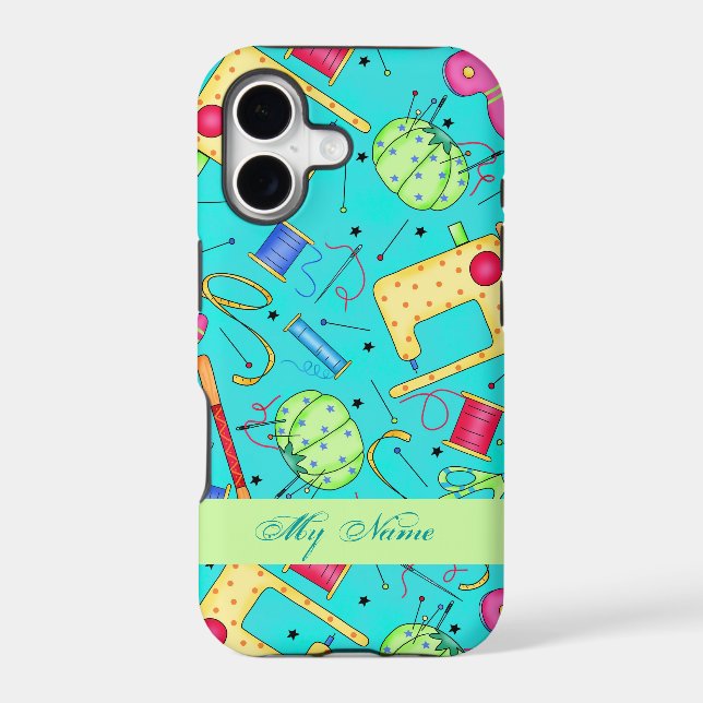 Turquoise Sewing Art Personalized iPhone 5 Case (Back)