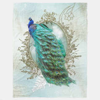 Turquoise Shabby Peacock Fleece Blanket