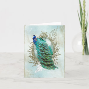 Turquoise Shabby Peacock Holiday Card