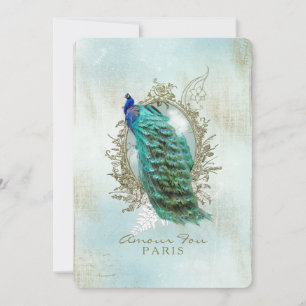 Turquoise Shabby Peacock Invitation
