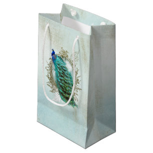 Turquoise Shabby Peacock Small Gift Bag