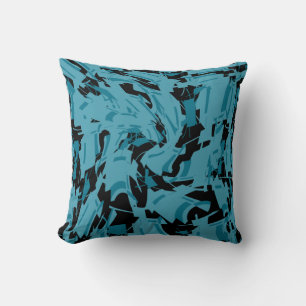 Turquoise Shades with Black Small Shapes Print Throw Pillow