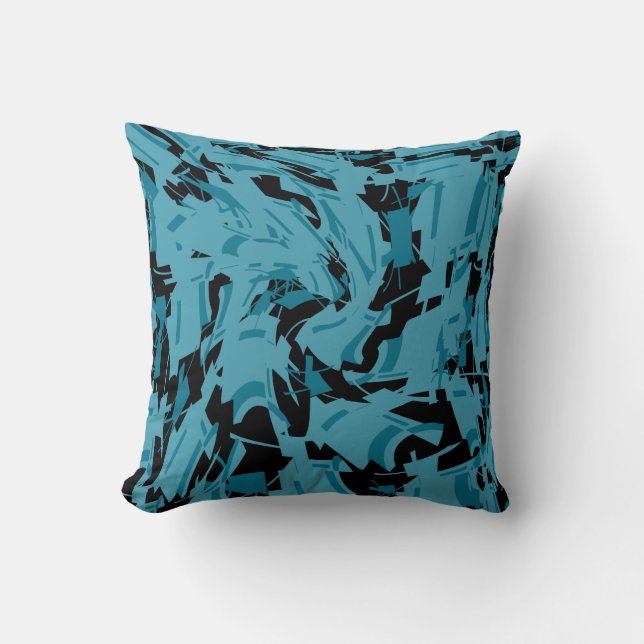 Turquoise Shades with Black Small Shapes Print Throw Pillow (Front)