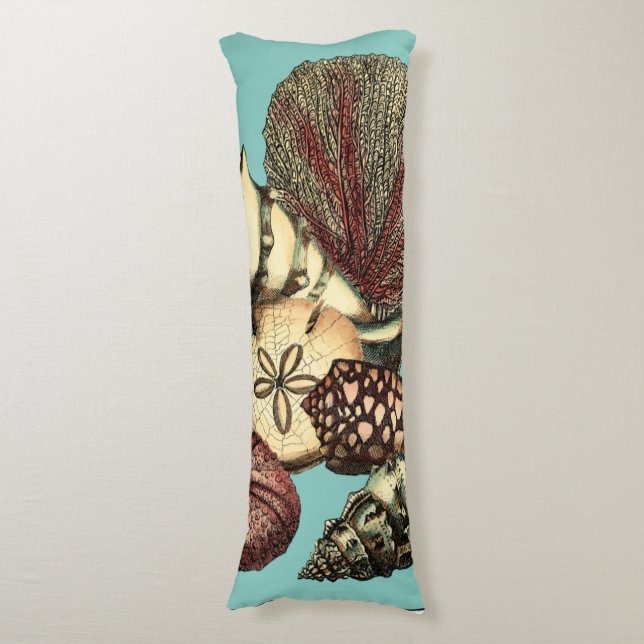 Turquoise Shell and Red Coral Collection Body Pillow (Front Vertical)