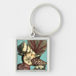 Turquoise Shell and Red Coral Collection Keychain