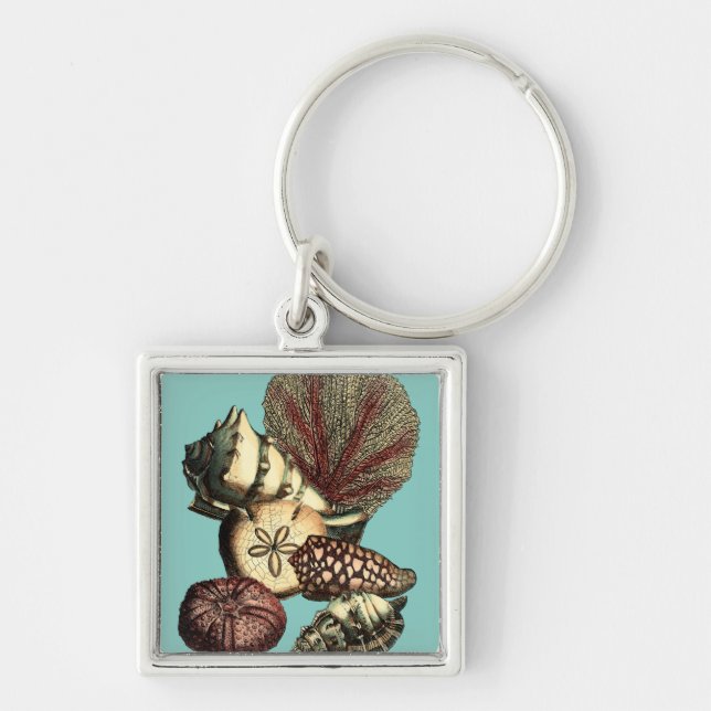 Turquoise Shell and Red Coral Collection Keychain (Front)