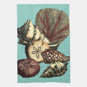Turquoise Shell and Red Coral Collection Kitchen Towel
