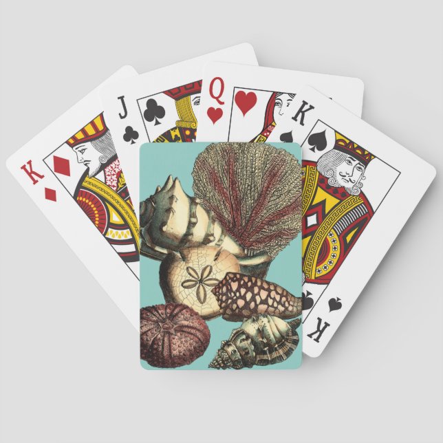 Turquoise Shell and Red Coral Collection Playing Cards (Back)