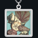 Turquoise Shell and Red Coral Collection Silver Plated Necklace<br><div class="desc">Go underwater to explore the sea with all these different sea creatures. This vintage piece of art is a perfect addition to any sea anemone lovers with a vibrant turquoise background and red accents on the seashells. Get your art print today on your product.</div>