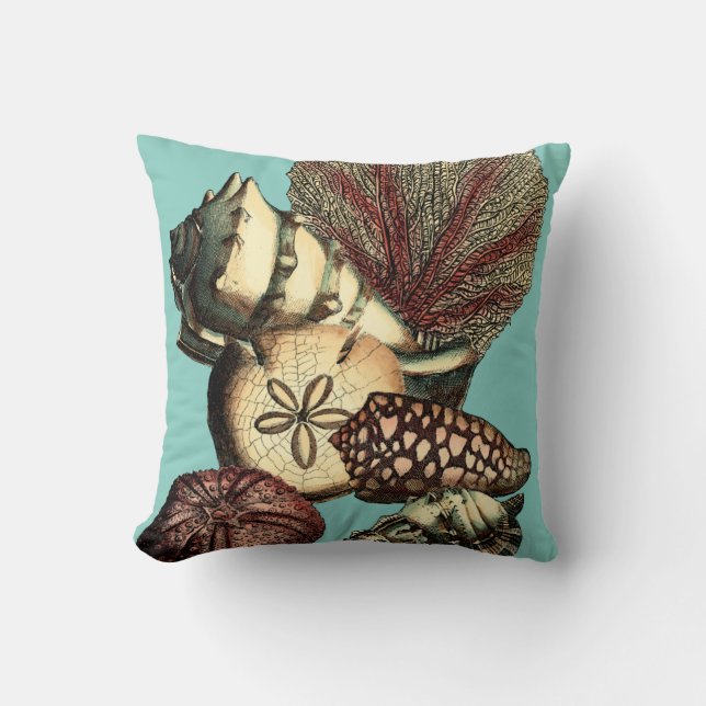 Turquoise Shell and Red Coral Collection Throw Pillow (Front)