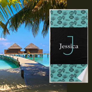 Turquoise Shells Personalized Beach Towel