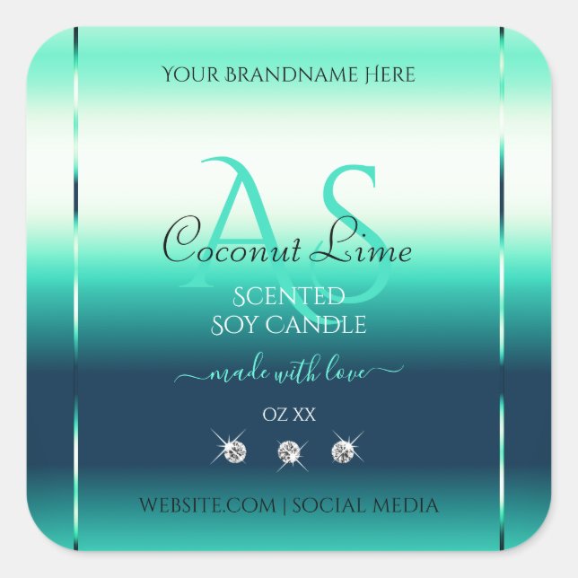 Turquoise Shimmery Produit Étiquettes Diamants et  (Devant)