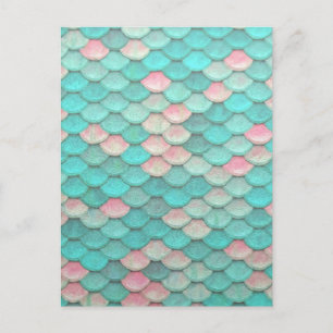 Turquoise Shiny Fish Scales Effect Pattern Postcard