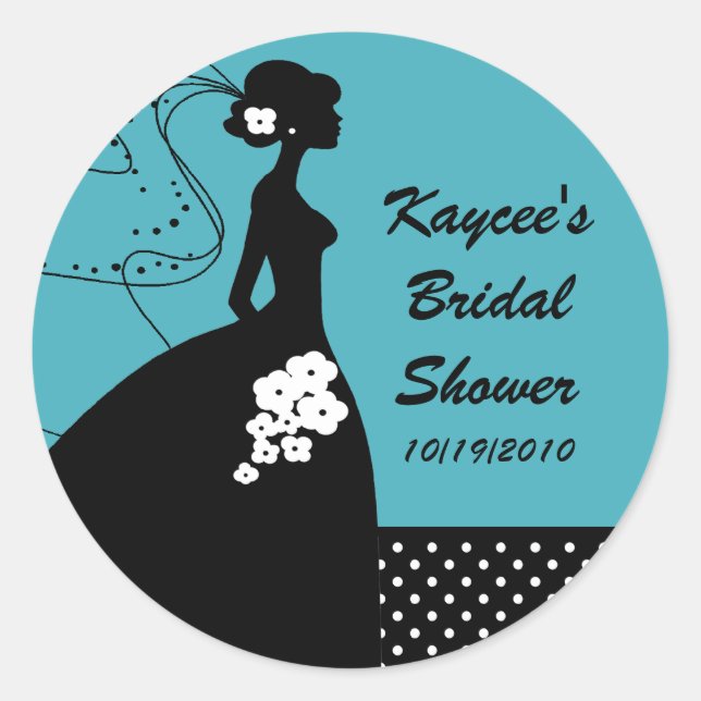 Turquoise Silhouette Bride Bridal Shower Sticker (Front)