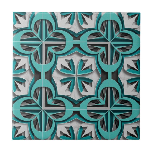 Turquoise Silver 3D Layered Paper Cut Art Tile (Front)
