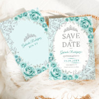 Turquoise Silver Floral Quinceanera