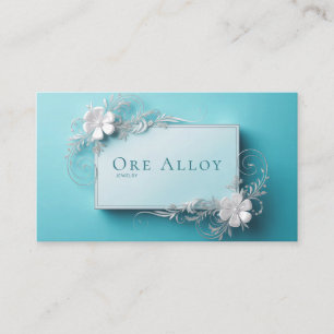 Turquoise Silver Floral Scrollwork Geometric Business Card