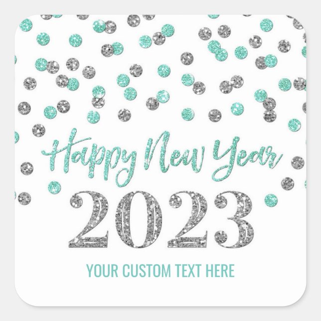 Turquoise Silver Happy New Year 2023  Square Sticker (Front)