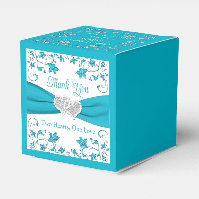 Turquoise, Silver Love Hearts Wedding Favor Box (Back Side)