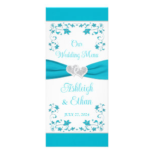 Turquoise, Silver Love Hearts Wedding Menu
