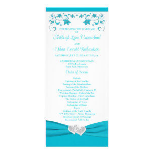 Turquoise, Silver Love Hearts Wedding Program