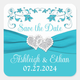 Turquoise, Silver Love Hearts Wedding Sticker