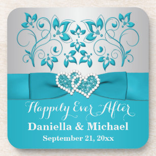 Turquoise, Silver Wedding Favour Coaster Set (6)